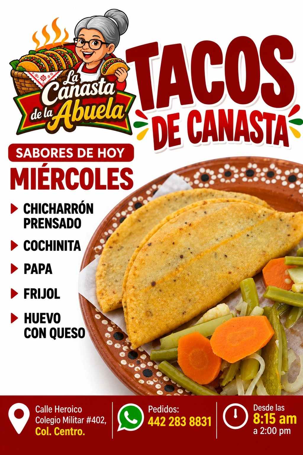 Publicación de tacos de canasta del miércoles; disponibilidad a consultar